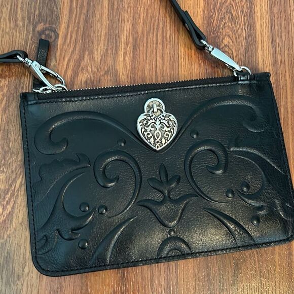 Brighton black embossed bag with heart charm mini bag - Picture 1 of 7